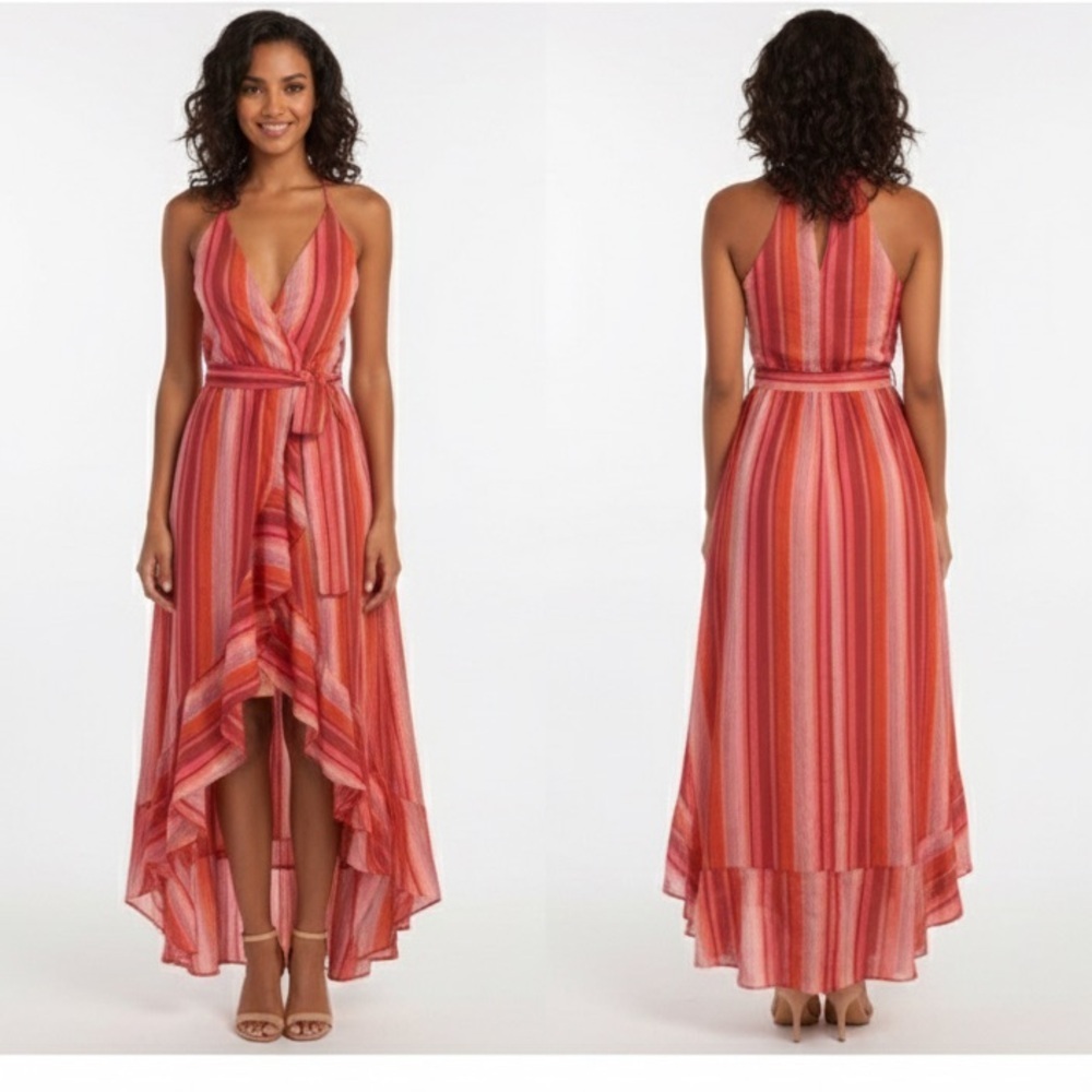 Lavender Brown Pink Striped High Low Dress size XS